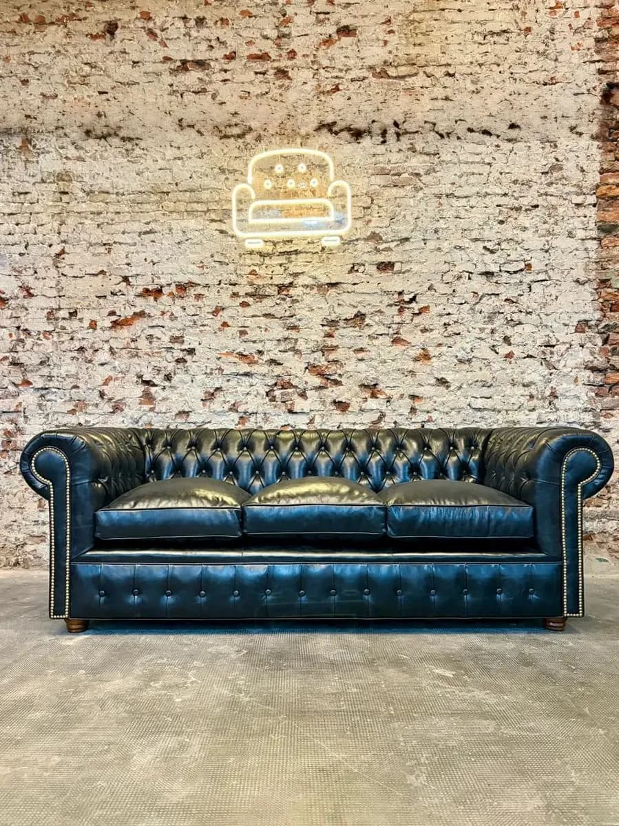 Sofá Chesterfield 3 Cuerpos Cuero Azul
