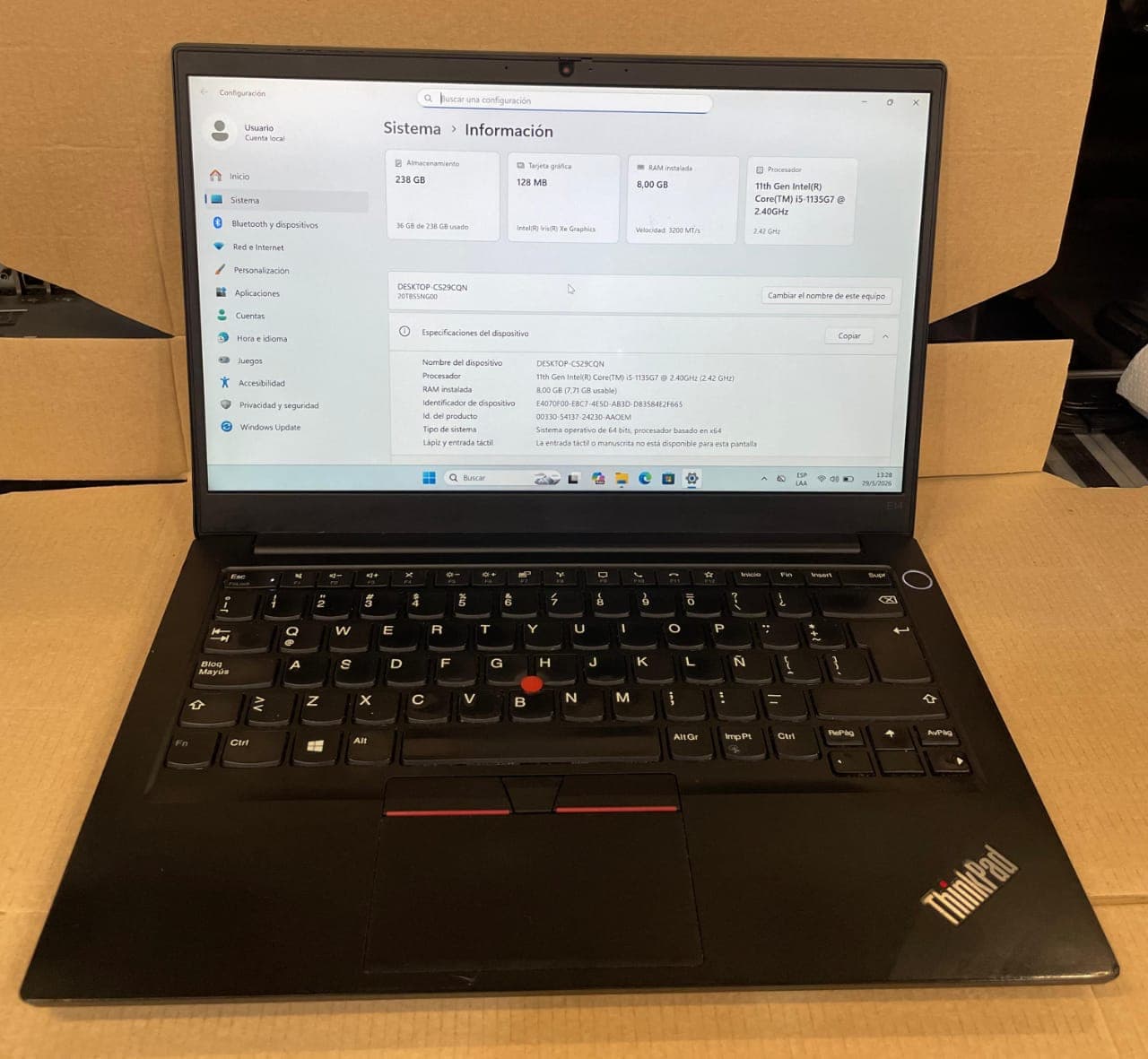 Notebook Lenovo ThinkPad i5 11va Gen 8GB SSD 240GB Usada
